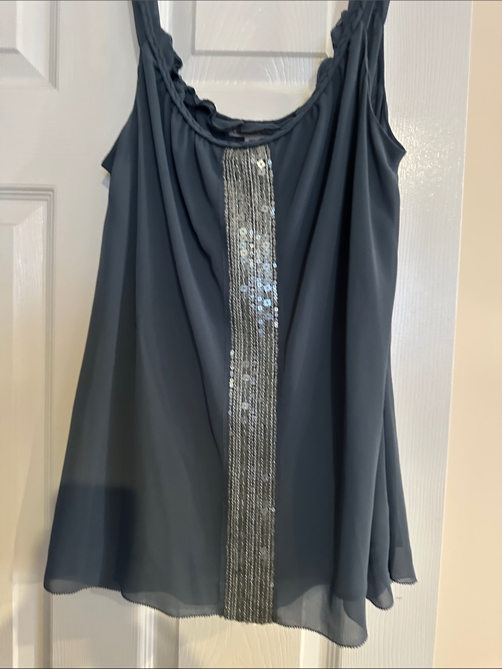 Women's Navy Blue Sequin-Trim Sleeveless top